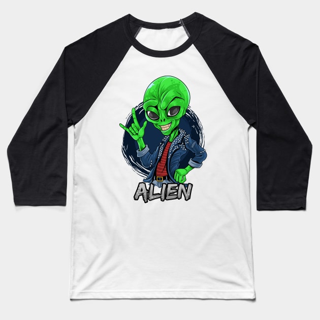 alien rocker Baseball T-Shirt by Mako Design 